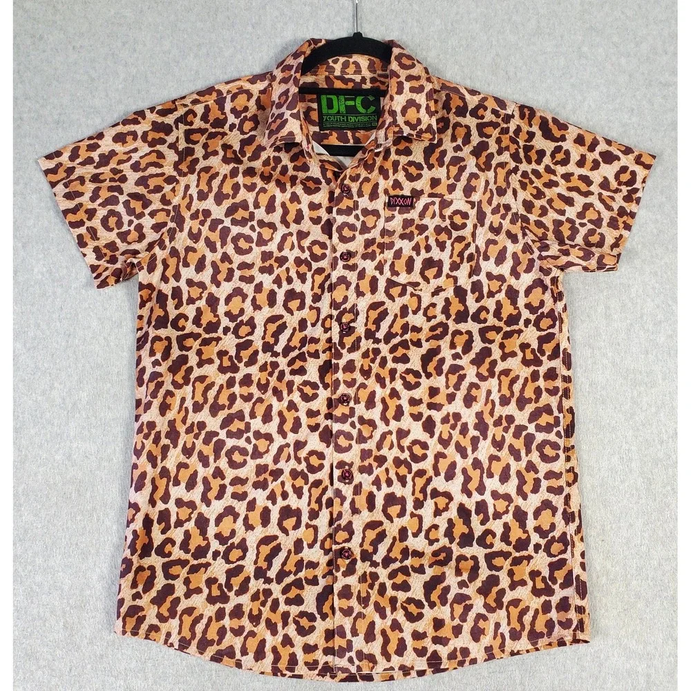 Dixxon Flannel Co Shirt The Party Animal Youth XL Leopard Print Short Sleeve DFC